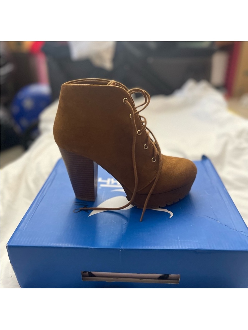 Shiekh Tan Lace-Up Platform Ankle Boots